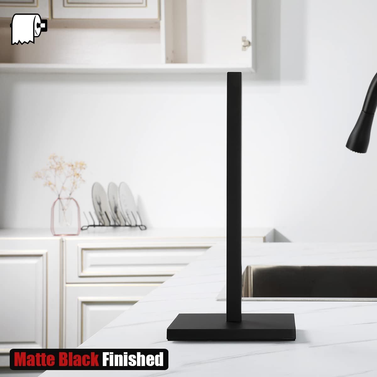 Paper Towel Holder Stand Black, 304 Stainless Steel Kitchen Free Standing Countertop Paper Towel Dispenser Fits Standard and Jumbo Size, PTH240-PB