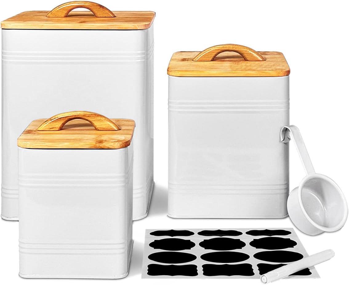 Kitchen Canister Set of 3 - Large 7 Qt Flour and Sugar Containers Airtight