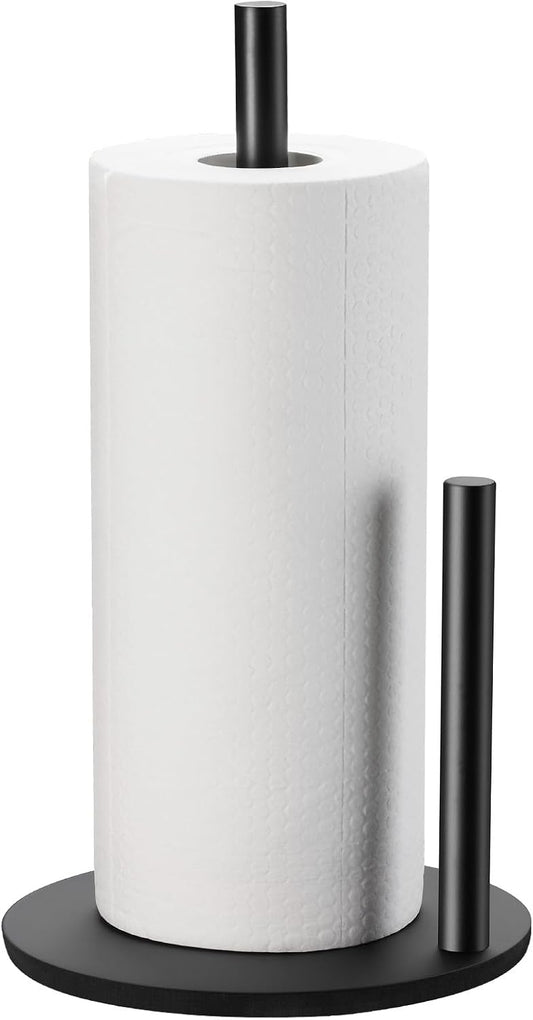Paper Towel Holder Kitchen,Premium Stainless Steel Roll Dispenser,Countertop Paper Holder with Weighted Base, Black