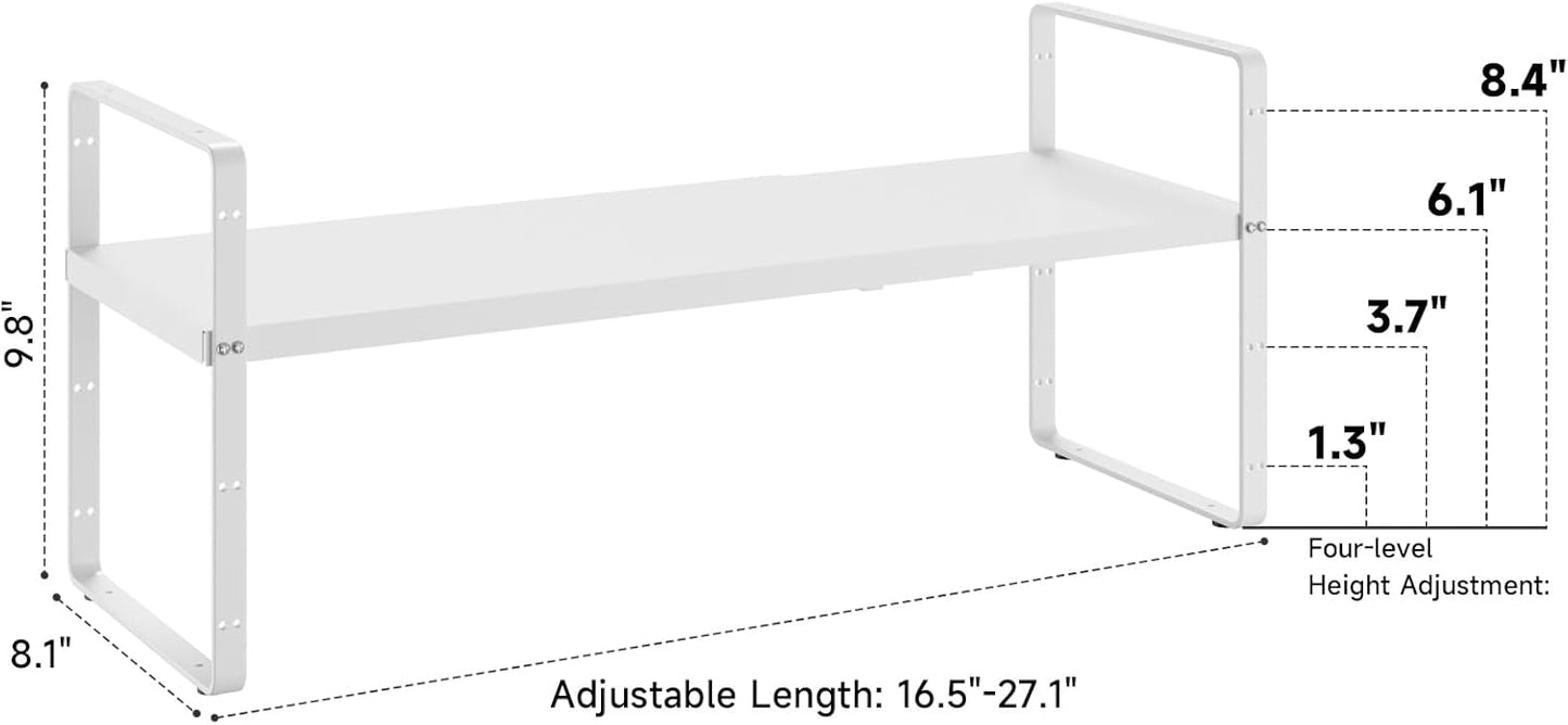16.5~27.1" Expandable Shelf Organizer, 1Pack 8.1" Wide Stackable Cabinet Shelf Organizers