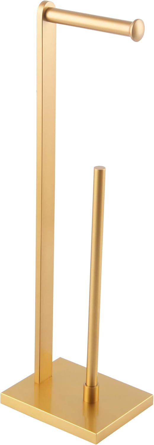 Gold Toilet Paper Holder Free Standing with Reserve SUS 304 Stainless Steel Stand Modern Paper Towel Holder DZY022-BE