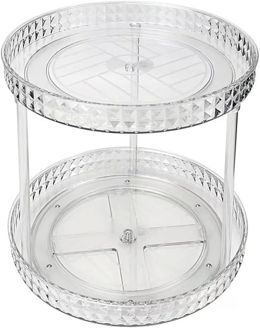 2 Tier Clear Lazy Susan Organizer for Fridge and Cabinet, 360° Rotating Makeup Organizer