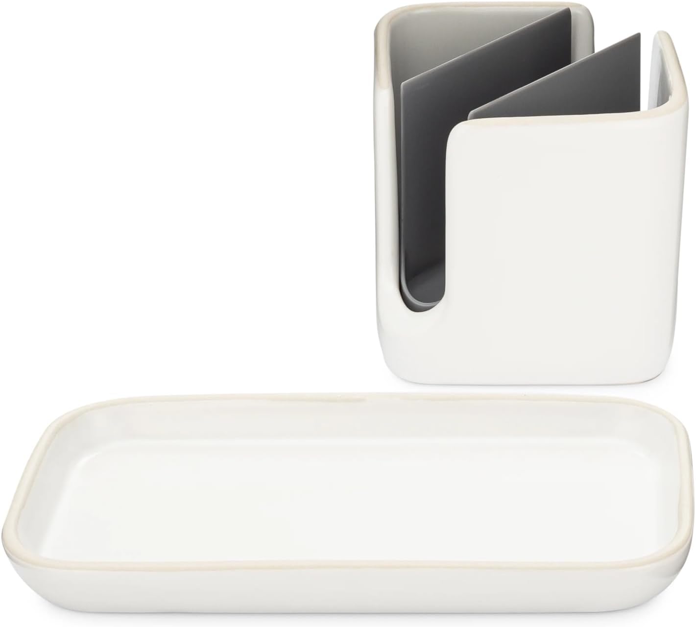 Stash, Ceramic Kitchen Sink Caddy, Stylish Sponge Holder & Dish Brush Organizer, Easy to Clean