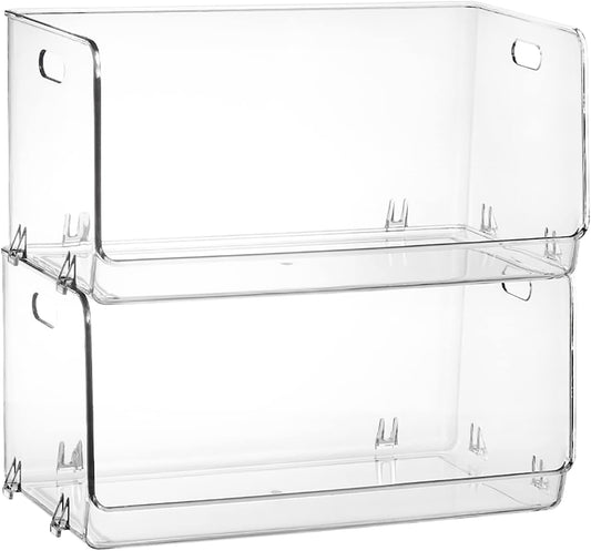 2 Pack Stackable Plastic Storage Bins Open Front
