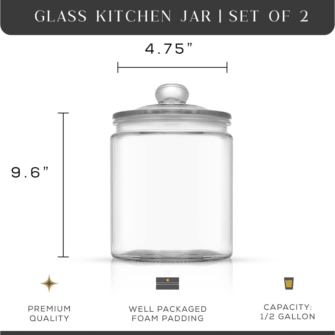 Elegant Cookie Jar. 2 Large Glass Jar With Lid. Jars for Kitchen Counter with Lids, Candy Jar