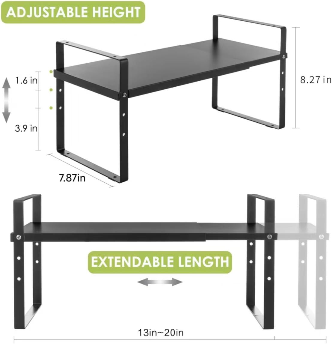 Expandable Cabinet Shelf Organizer Rack, Stackable Kitchen Counter Storage Shelves Stand