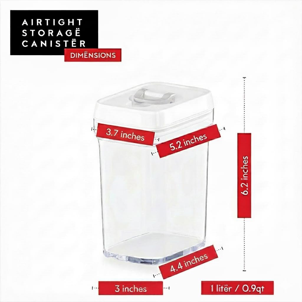 Airtight Food Storage Containers for Pantry With White Lids 1L - 6 Pack