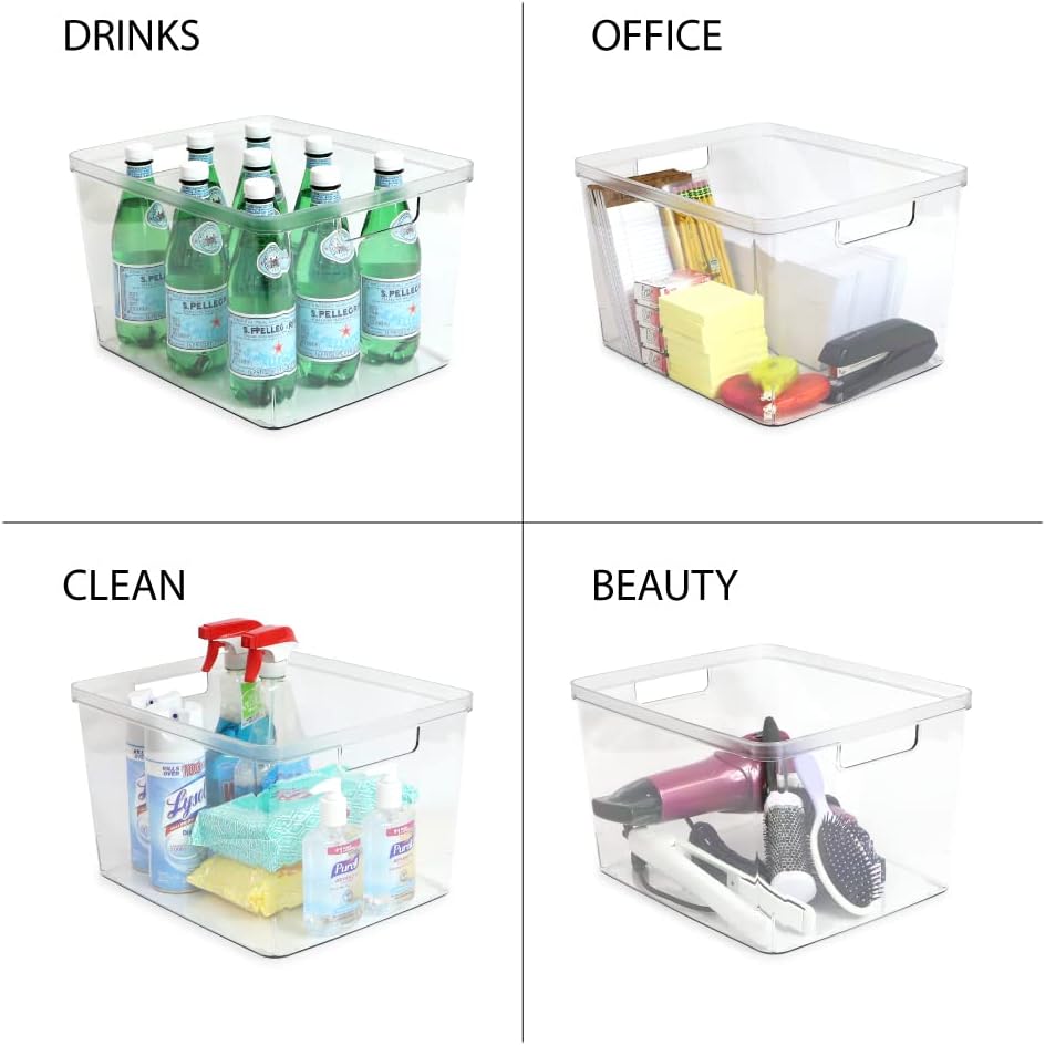 2-Pack Extra-Large Clear Storage Bins (11.5” L x 14” W x 9” H) w/Cutout Handles