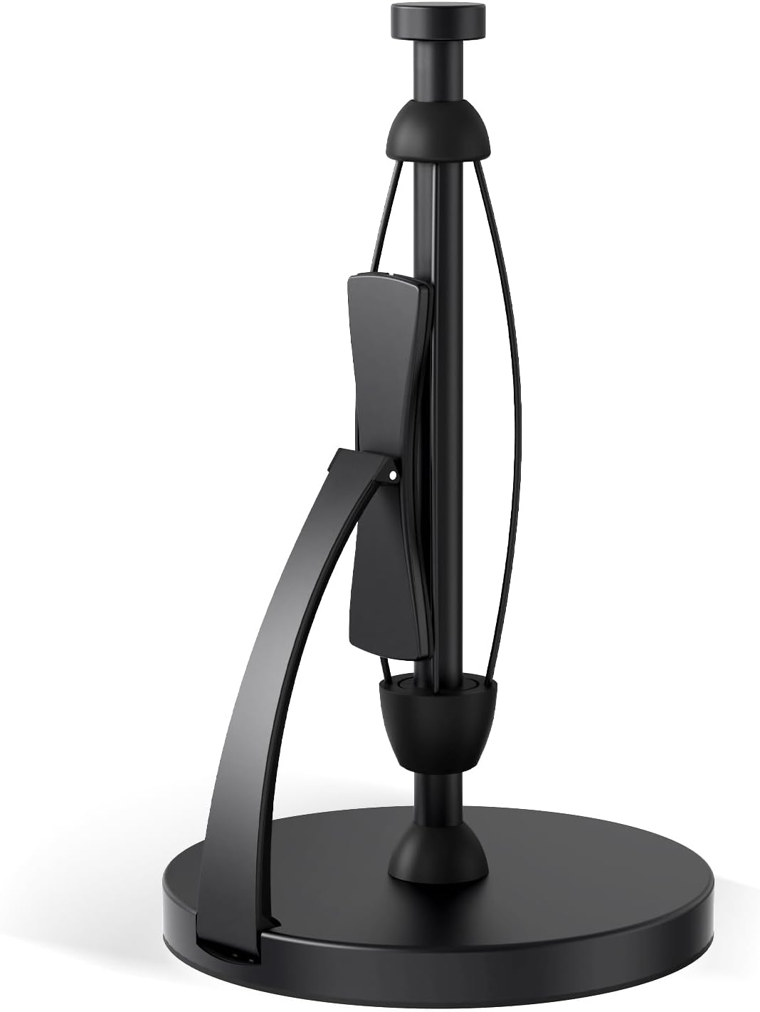 Paper Towel Holder Countertop, Black Paper Towel Holder with Spring Activated Arm and Damping Effect, Simply Tear Paper Towel Stand for Bathroom and Kitchen (Black)