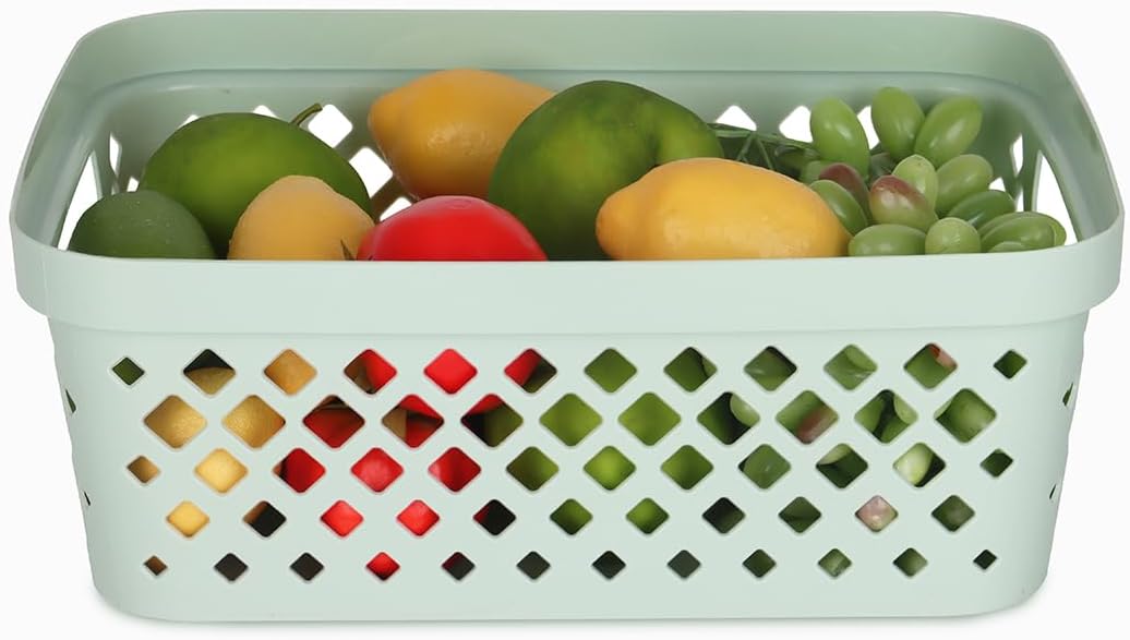 Plastic Storage Basket Set, Value Pack of 6 | Open Storage Bins for Shelves, Bathroom, Pantry
