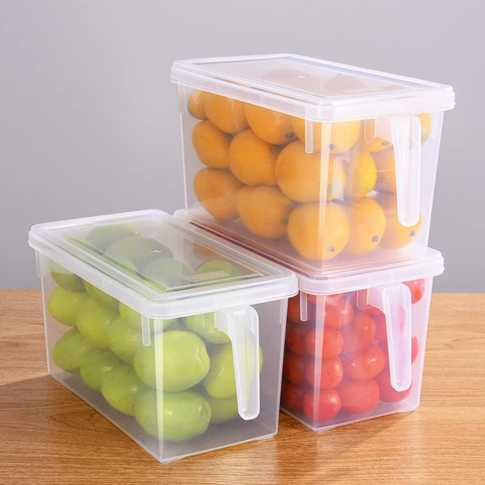 Fridge Organizer,4 Pack Refrigerator Organizer Bins,Fridge Organizers and Storage Clear with Handle & Lid,Fruit Containers for Fridge,Fridge Storage To Keep Fresh for Food, Vegetables,5L