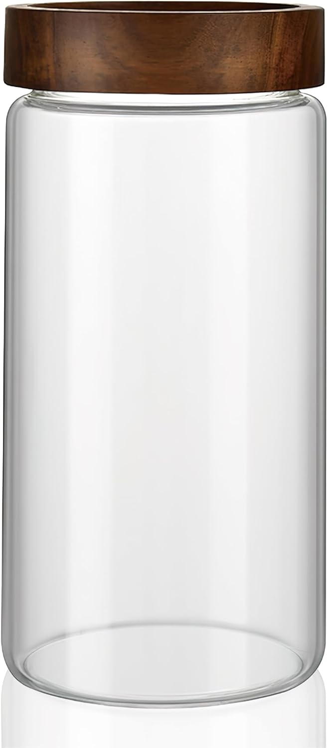 40 oz/1200 ml Clear Glass Storage Canister with Airtight Wooden Screw Lid