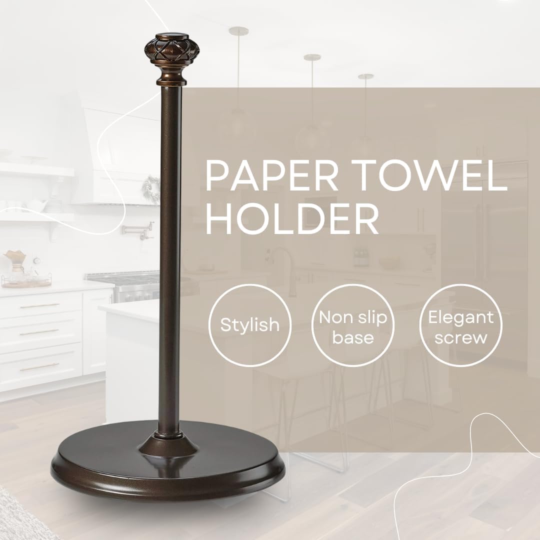 Paper Towel Holder Stand for Countertop, Decorative Freestanding Paper Towel Holder with Non-Slip Weighted Base, Heavy-Duty & Durable, Fits Regular & Jumbo Rolls, Oil Rubbed Bronze