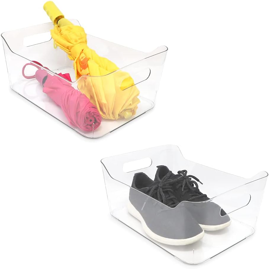 2-Pack Large Clear Storage Bins (13.5” x 10” x 6”) w/Handles, Plastic Box Set, Home, Office
