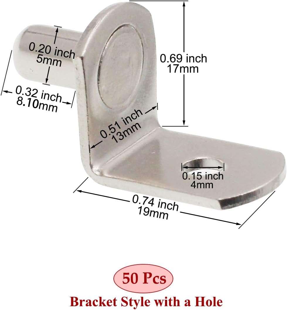 Shelf Support Pegs, 50 Pcs Shelf Pegs with Hole, 5mm (1/5 inch) Cabinet Shelf Bracket Pegs