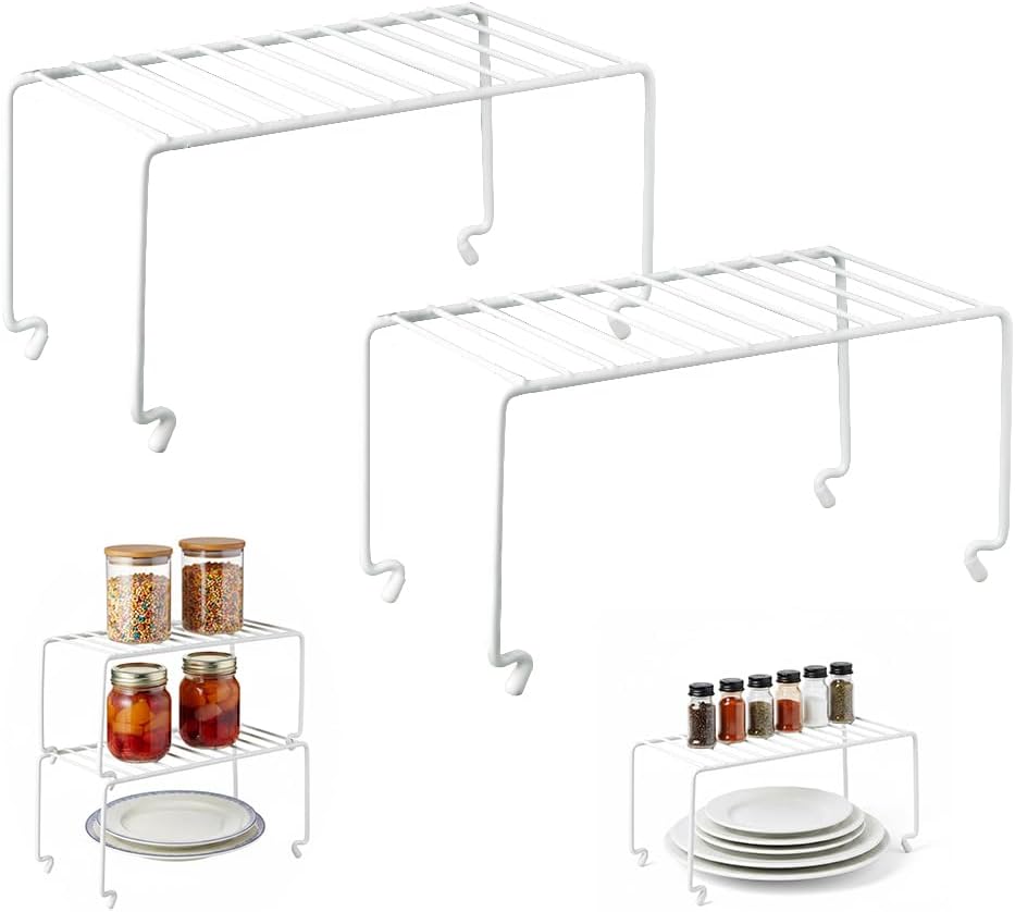 2-Pack Small (10.8x5.3inch) White Stackable Shelf Organizer Rack