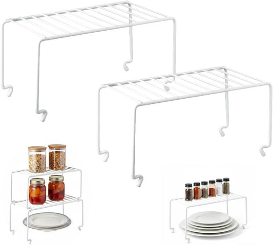 2-Pack Small (10.8x5.3inch) White Stackable Shelf Organizer Rack