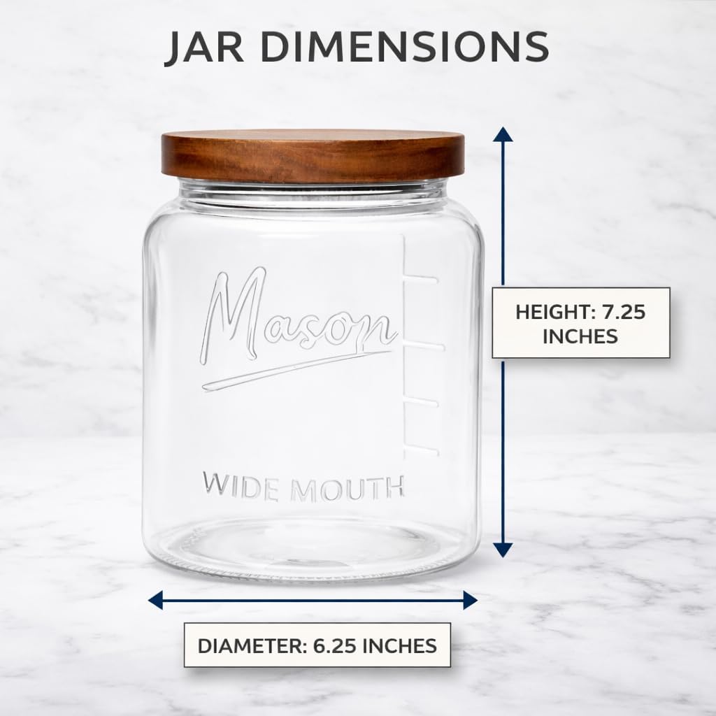 Half Gallon Glass Mason Jars with Airtight Push to Close Wooden Lids