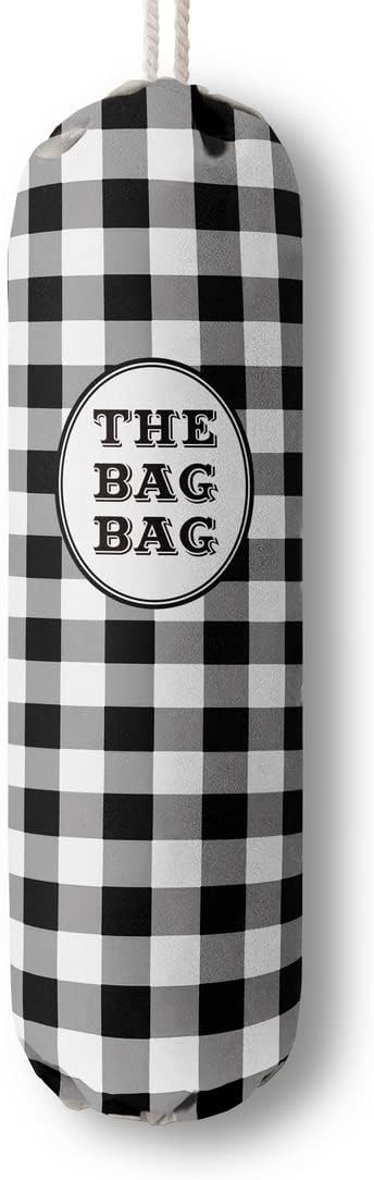THE BAG BAG Plastic Bag Holder, Black and White Buffalo Check Plaid Grocery Bag Dispenser