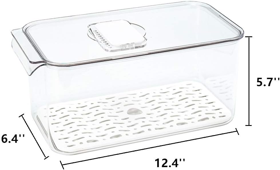 Refrigerator Food Storage Containers, Produce Saver Stackable Container with Lids & Removable Drain Tray, Freezer Bins Stay Fresh Lettuce Salad Container for Fridge