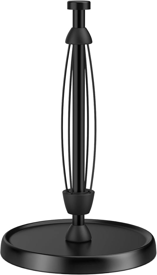 Paper Towel Holder Countertop, One-Handed Tear, Stainless Steel, Weighted Base, Black