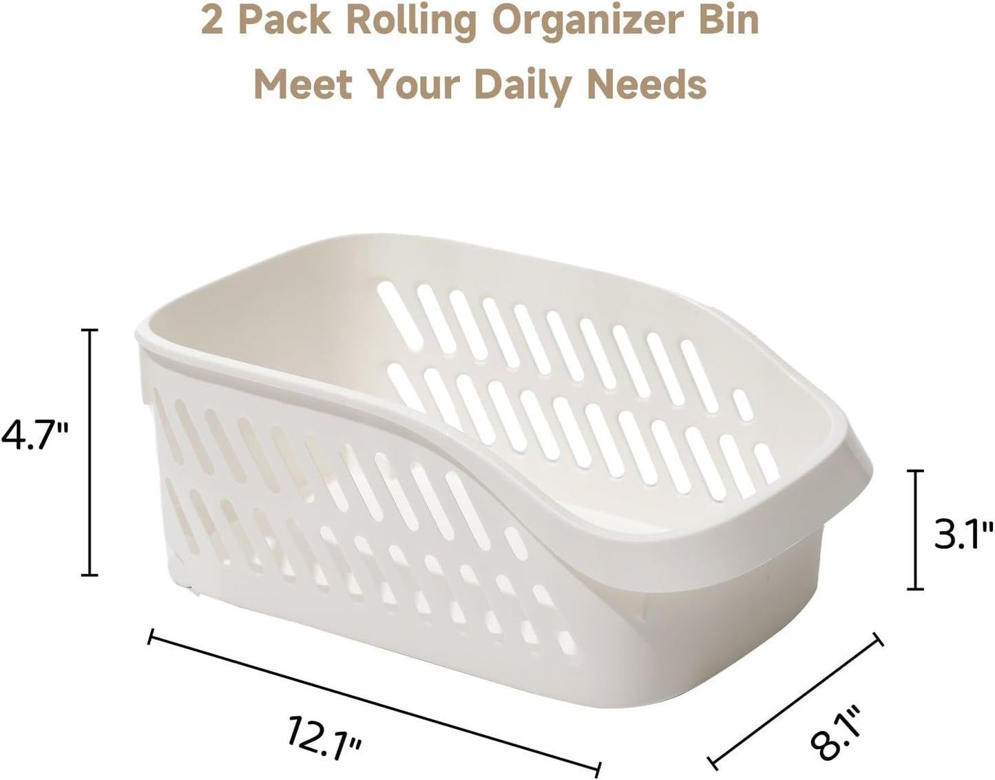 2 Pack Widened Pantry Organizers and Storage with Wheels Pull Out Kitchen Cabinet Organizers and Storage Multi-purpose Rolling Organizer Bin for Food, Snack, Cleaning Supplies