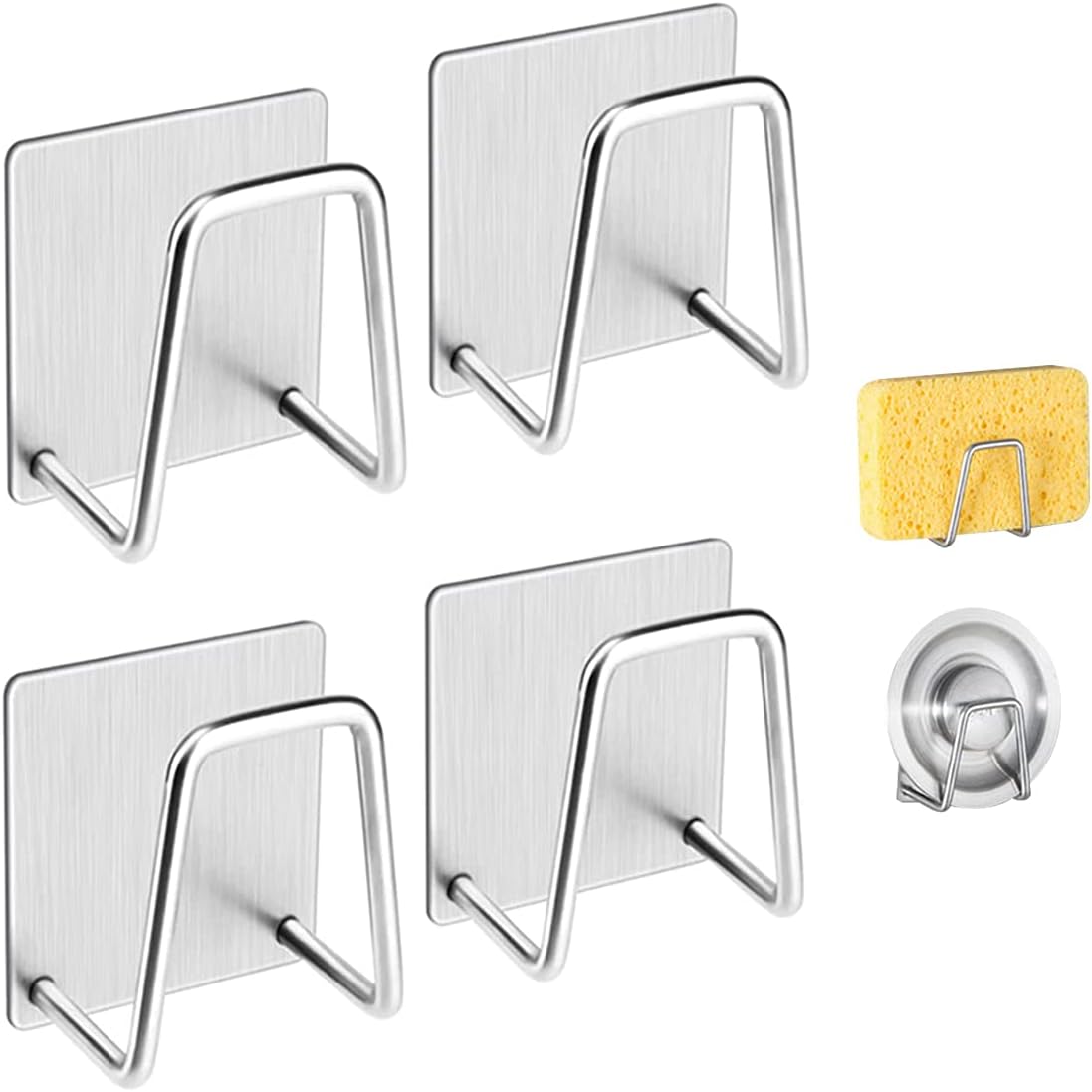 4 Pack Sink Sponge Holder for Kitchen Sink Premium SUS304 Stainless Steel Rustproof Waterproof Quick Drying Small Strong Adhesive Sponge Holder (4)