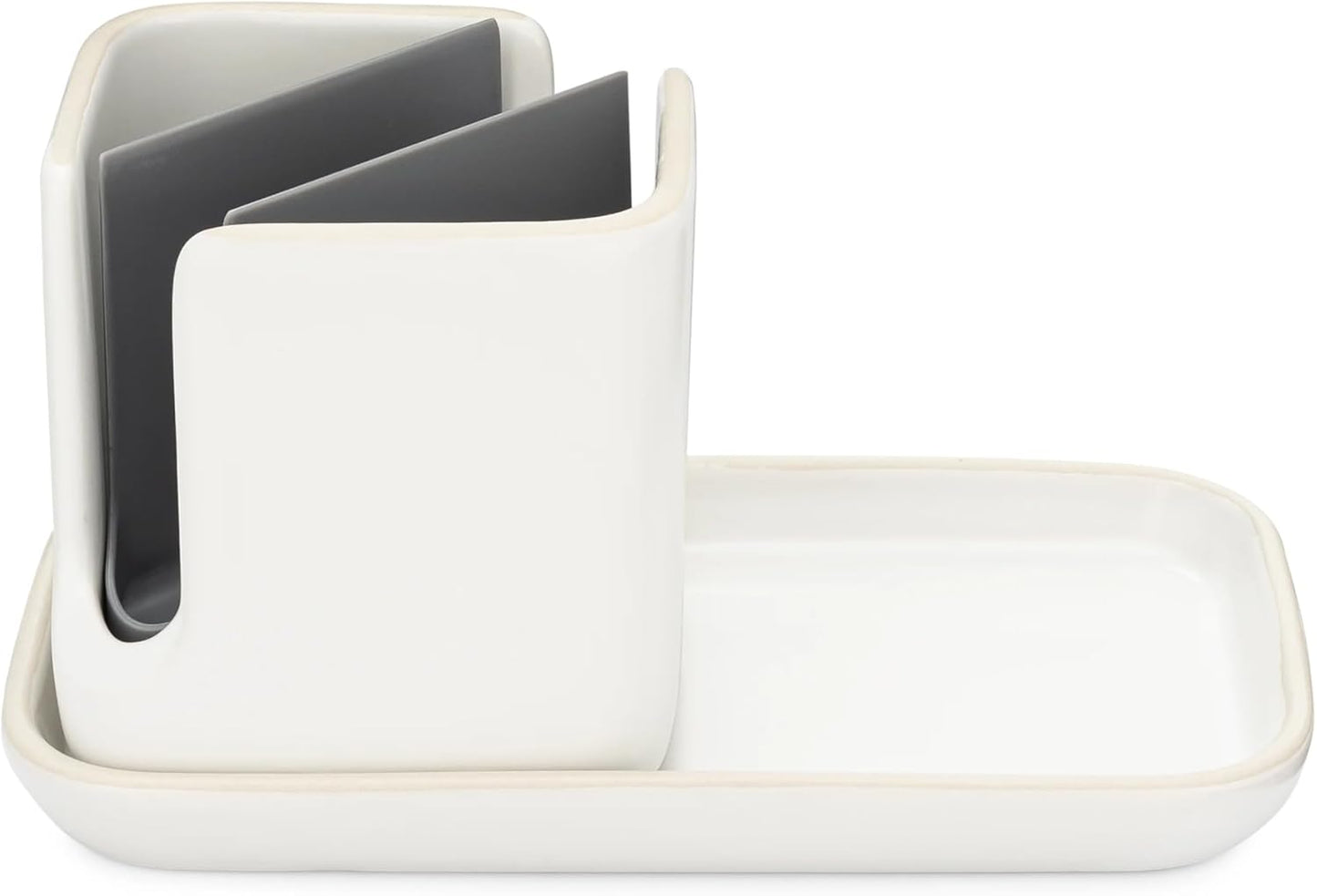 Stash, Ceramic Kitchen Sink Caddy, Stylish Sponge Holder & Dish Brush Organizer, Easy to Clean
