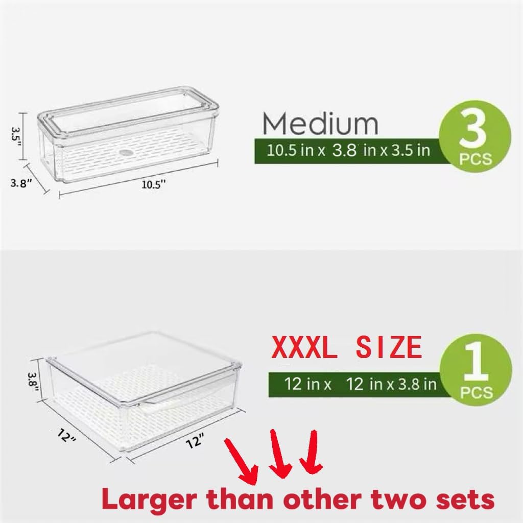 4 Pack Fridge Organizer, Stackable Refrigerator Organizer Bins with Lids