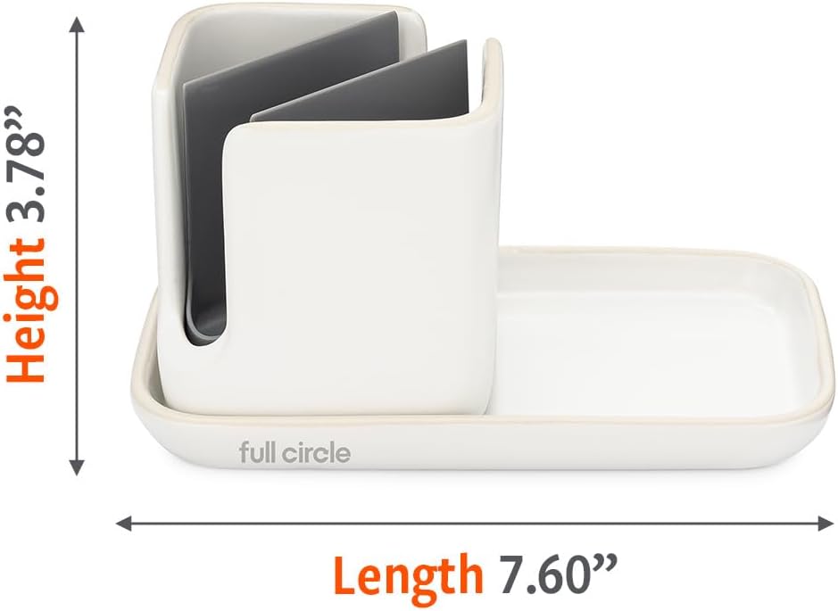 Stash, Ceramic Kitchen Sink Caddy, Stylish Sponge Holder & Dish Brush Organizer, Easy to Clean