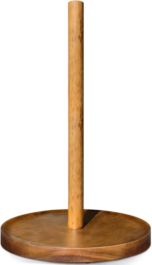 Paper Towel Holder Countertop, Wooden Standing Paper Towel Roll Stand for Rustic Farmhouse & Cottagecore Decor, Kitchen Bathroom Essential, Brown