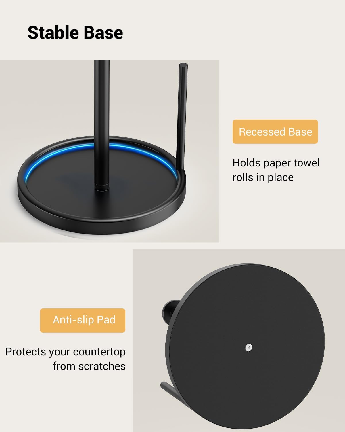 Paper Towel Holder Countertop, Anti Slip Base, Black