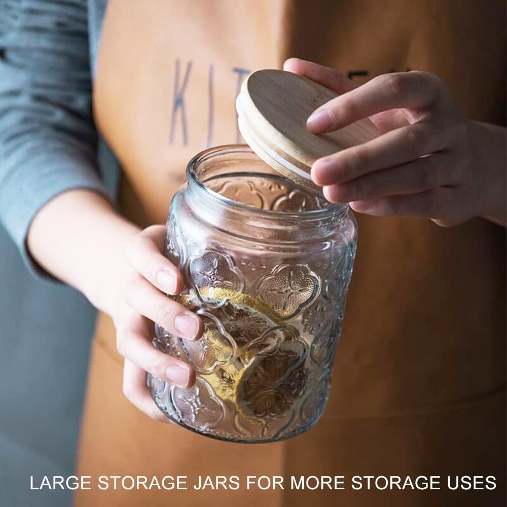 Vintage Glass Jar, 24oz Food Storage Containers Clear Mason Jars With Airtight Lid for Kitchen Counter,Coffee, Tea, Sugar, Candy, 2 Pack