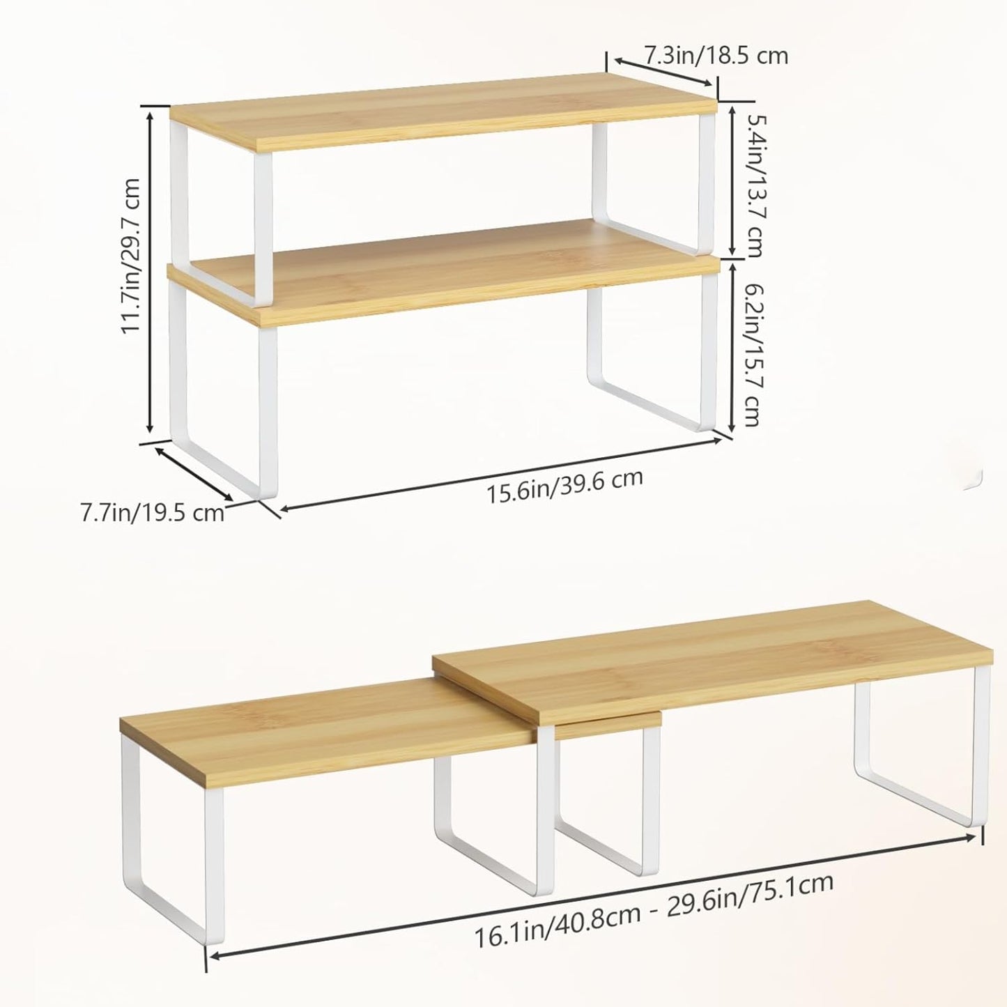 Kitchen Cabinet and Counter Shelf Organizer, Stackable & Expandable, Set of 4