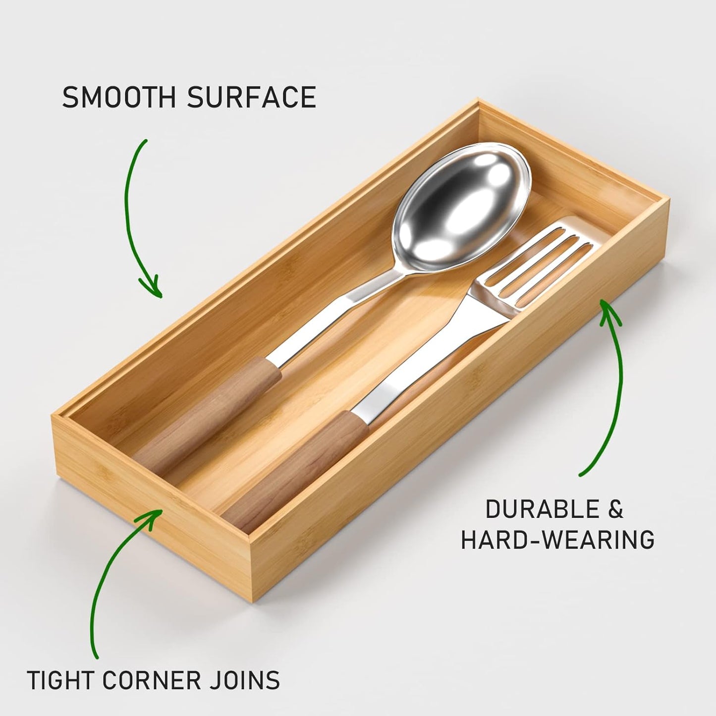 Bamboo Drawer Organizer, Stackable Utensil Organizer for Kitchen