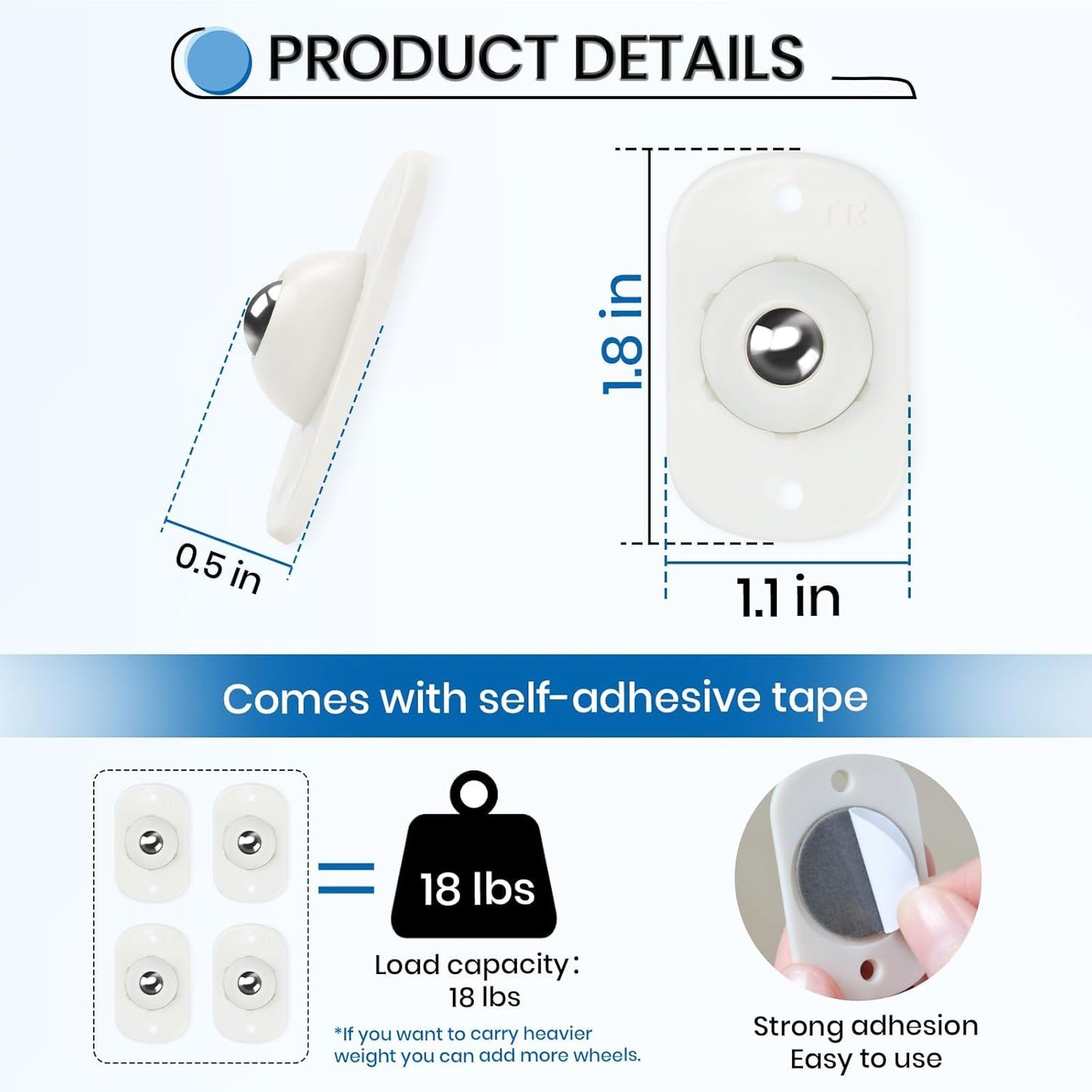 TRVL FIELDER Self Adhesive Caster Wheels, Appliance Rollers Appliance Slider for Kitchen, 360° Swivel Small Casters - Solve Coffee Maker Air Fryer Small Appliances Countertop Sliding (8, White-Swivel)