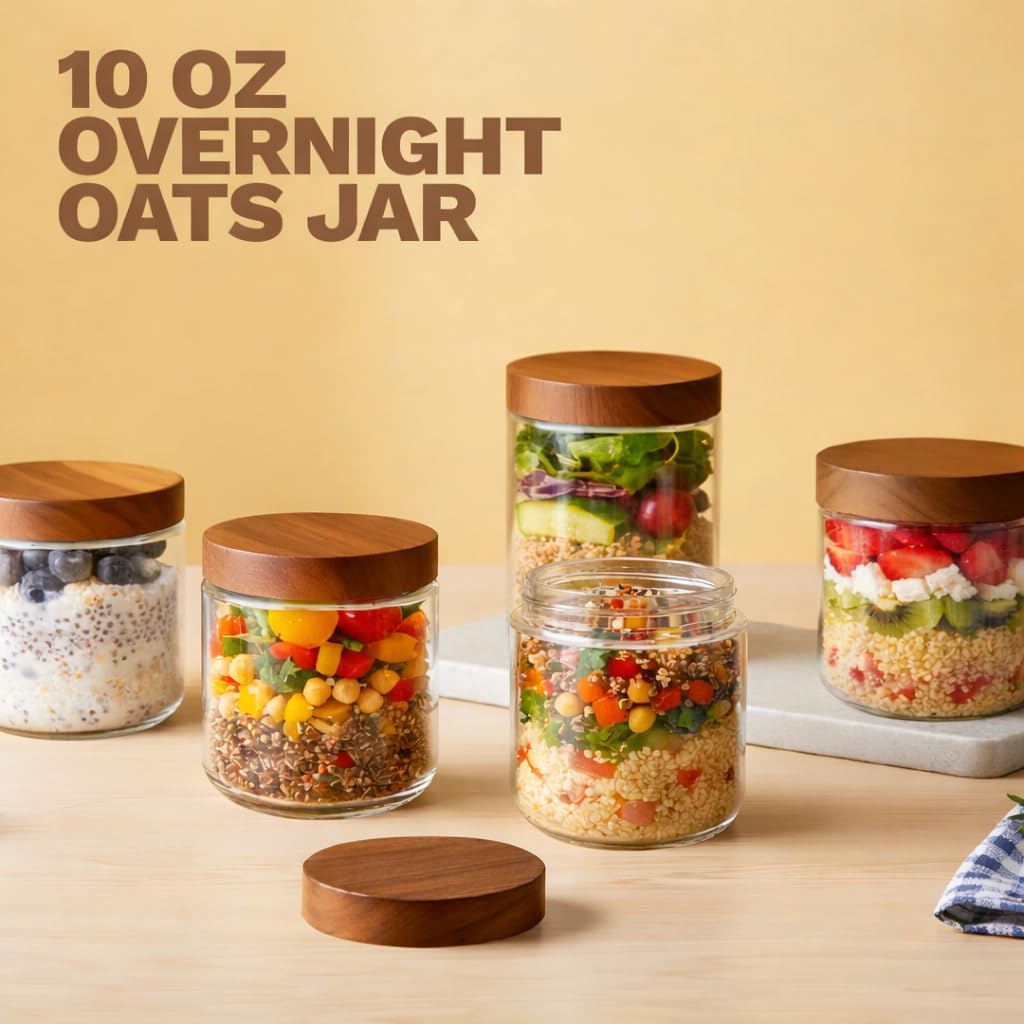10 oz Small Glass Jars with Lids, Glass Container with Acacia Wood Airtight Lid