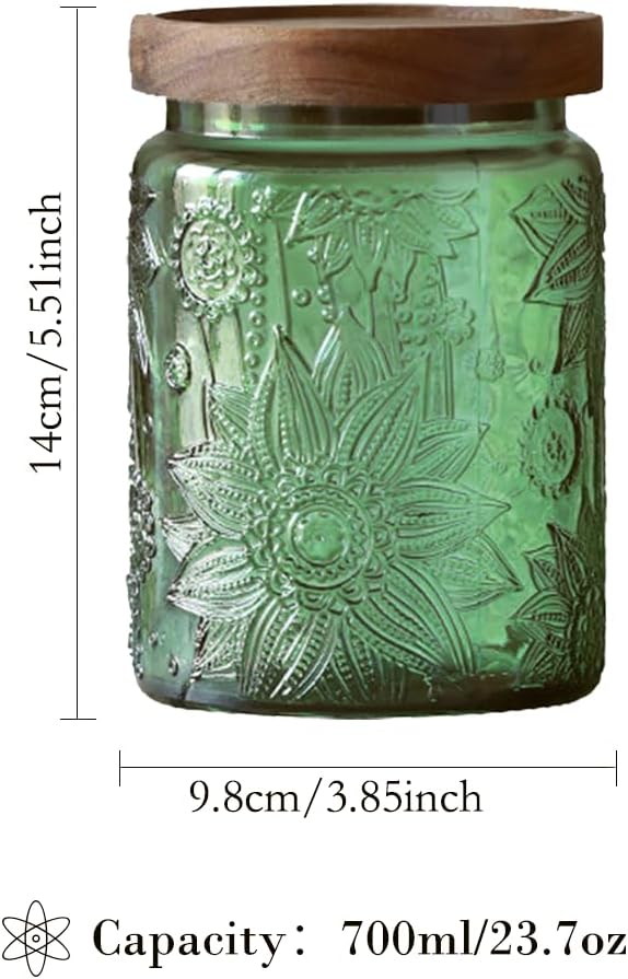 Vintage 23.7oz Glass Storage Jar with Solid Wood Lid - Sunflower Kitchen Canister for Tea, Coffee