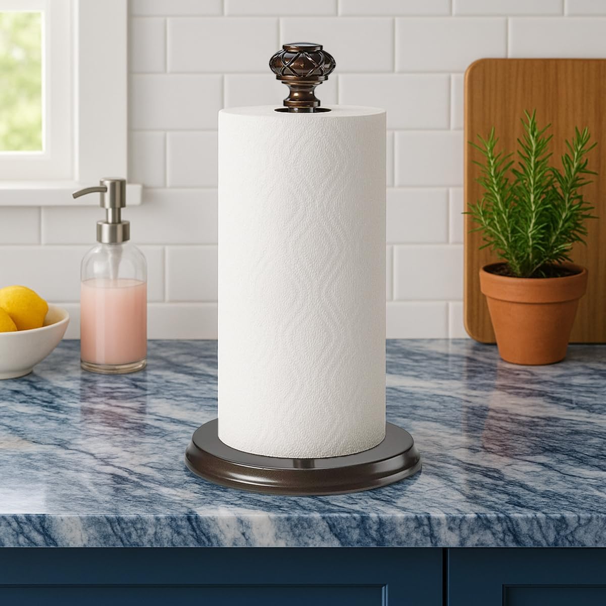Paper Towel Holder Stand for Countertop, Decorative Freestanding Paper Towel Holder with Non-Slip Weighted Base, Heavy-Duty & Durable, Fits Regular & Jumbo Rolls, Oil Rubbed Bronze