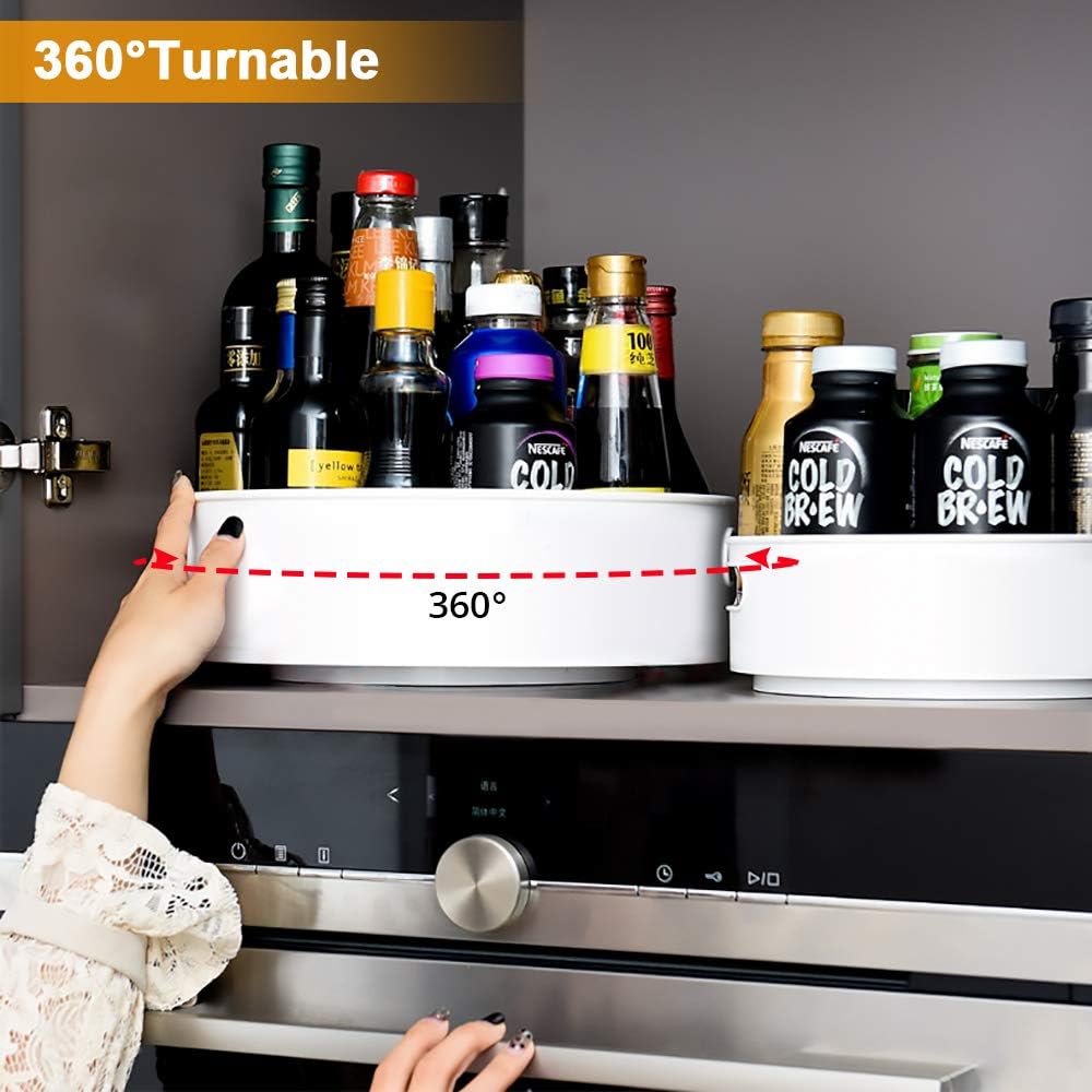 360° Rotating Lazy Susan Organizers, 2 Packs 9" and 12" Turntable Spice Rack Organisers for Kitchen Organization and Storage, Non-Slip Under Sink Organizer for Bathroom Pantry Cupboard