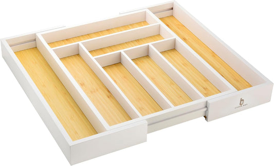 Bamboo drawer organizer, utensil holder, silverware organizer