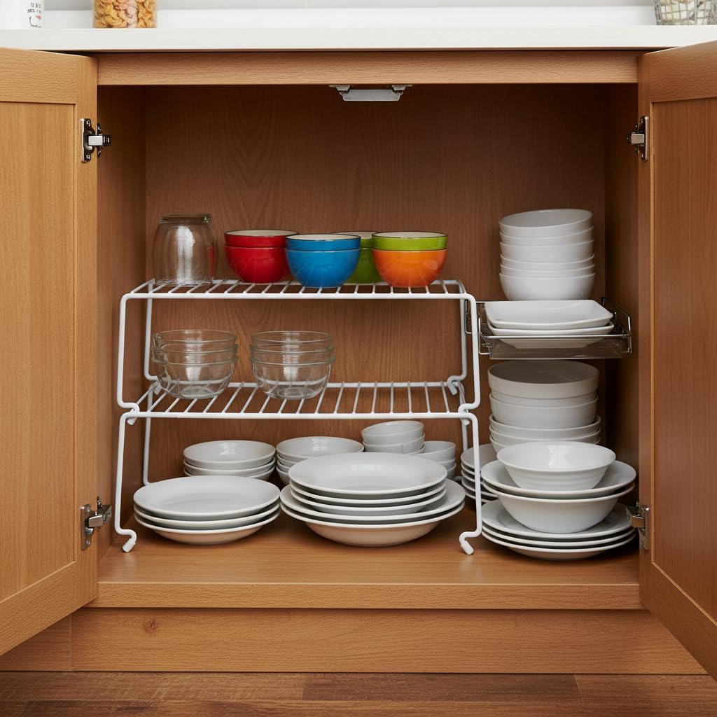 4-piece Kitchen Cabinet Storage Rack - Large Stackable Wire Rack for Pantry