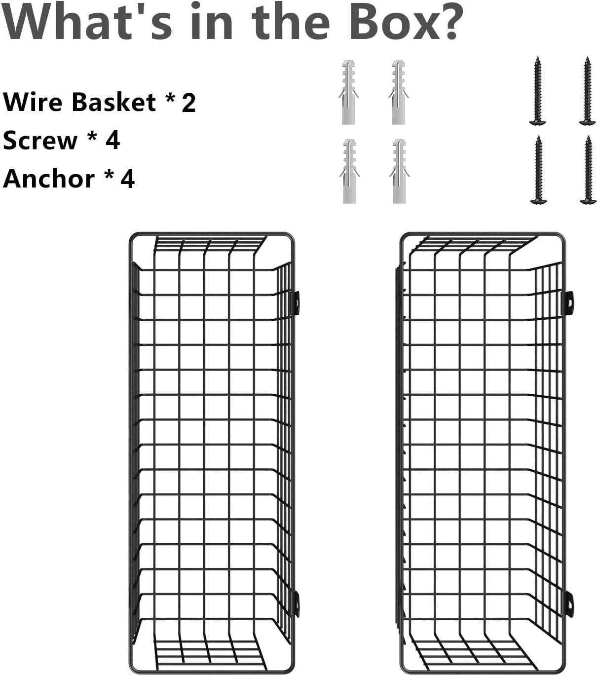 [Extra Large] Wire Basket 2-Pack Hanging Wall Organizer Cabinet Storage Basket Wall Mounted Shelves Rustic Farmhouse Decor for Home Kitchen Bathroom, BLACK