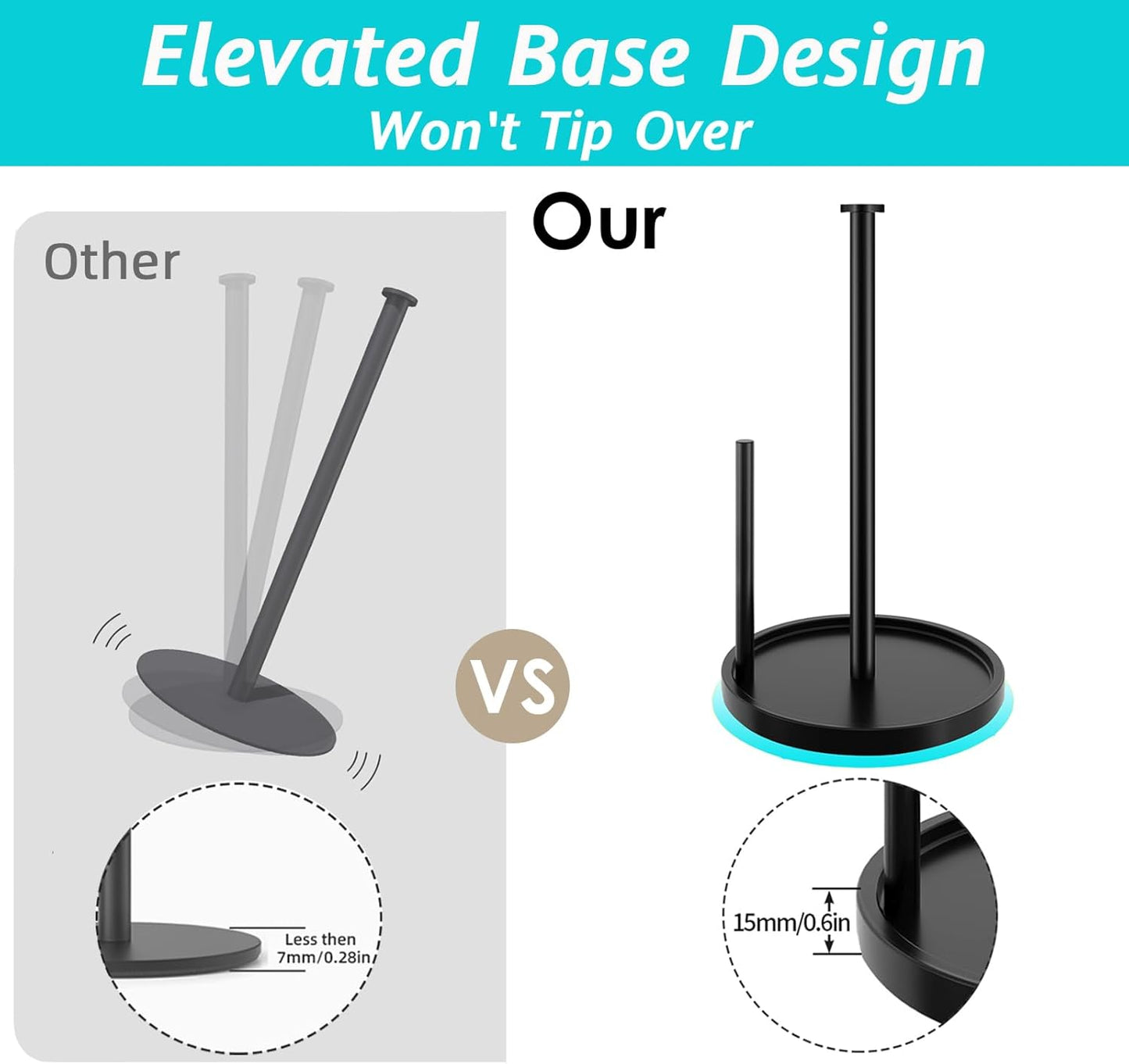 Paper Towel Holder Countertop, Standing Paper Roll Holder with Anti Slip Weighted Base