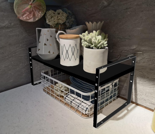 Expandable Stackable Spice Rack Cabinet Shelf Organizer in Cabinets Shelves Kitchen Cupboard Organization Stack up Racks Pantry Countertop Storage Large/Black 1 Pack