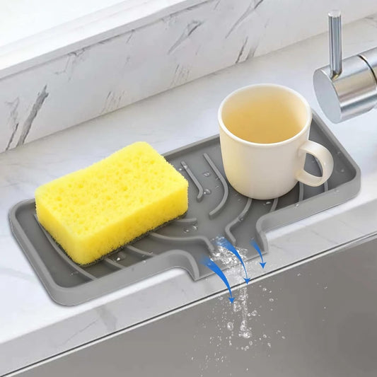 Silicone Sponge Holder for Kitchen Sink With Drain Spout, Self Draining, Kitchen Soap Tray