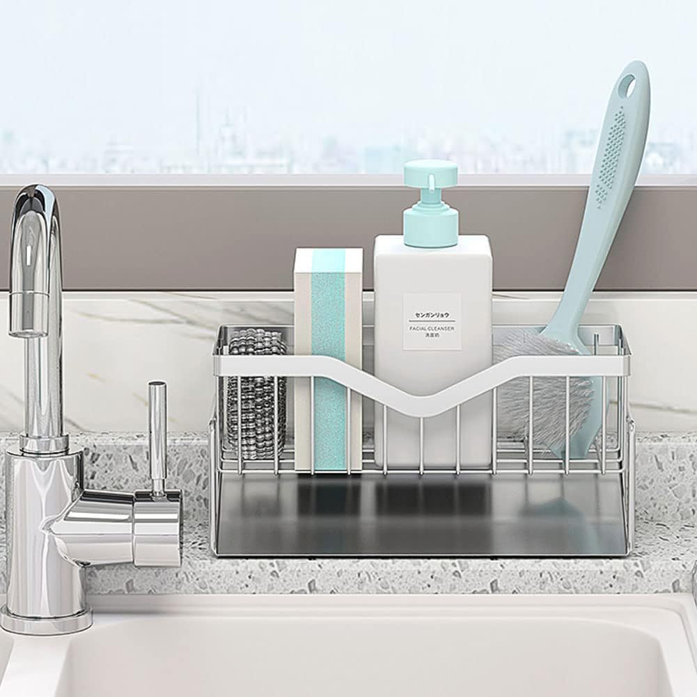 Kitchen Sink Caddy Sponge Holder, Quick Draining, SUS 304 Stainless Steel Sponge Organizer