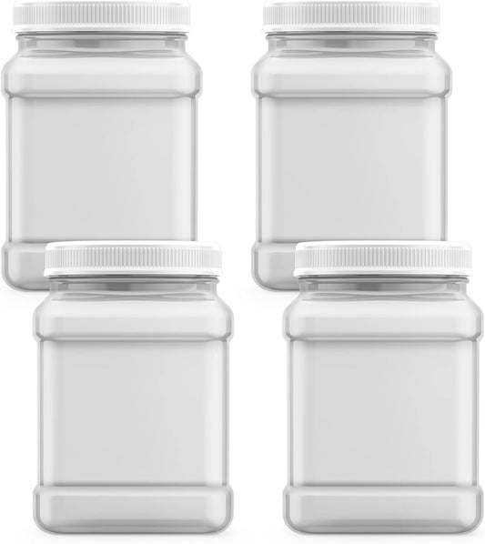 Company 64 fl oz Square Clear Jar with Pinch Handle, 4 Count, Pantry Storage & Organization