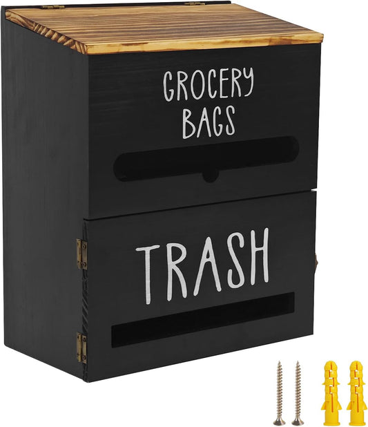 2 in 1 Trash Bag Dispenser, Double Wall Mounted,Wood Trash Bag Holder, used in kitchen, garage