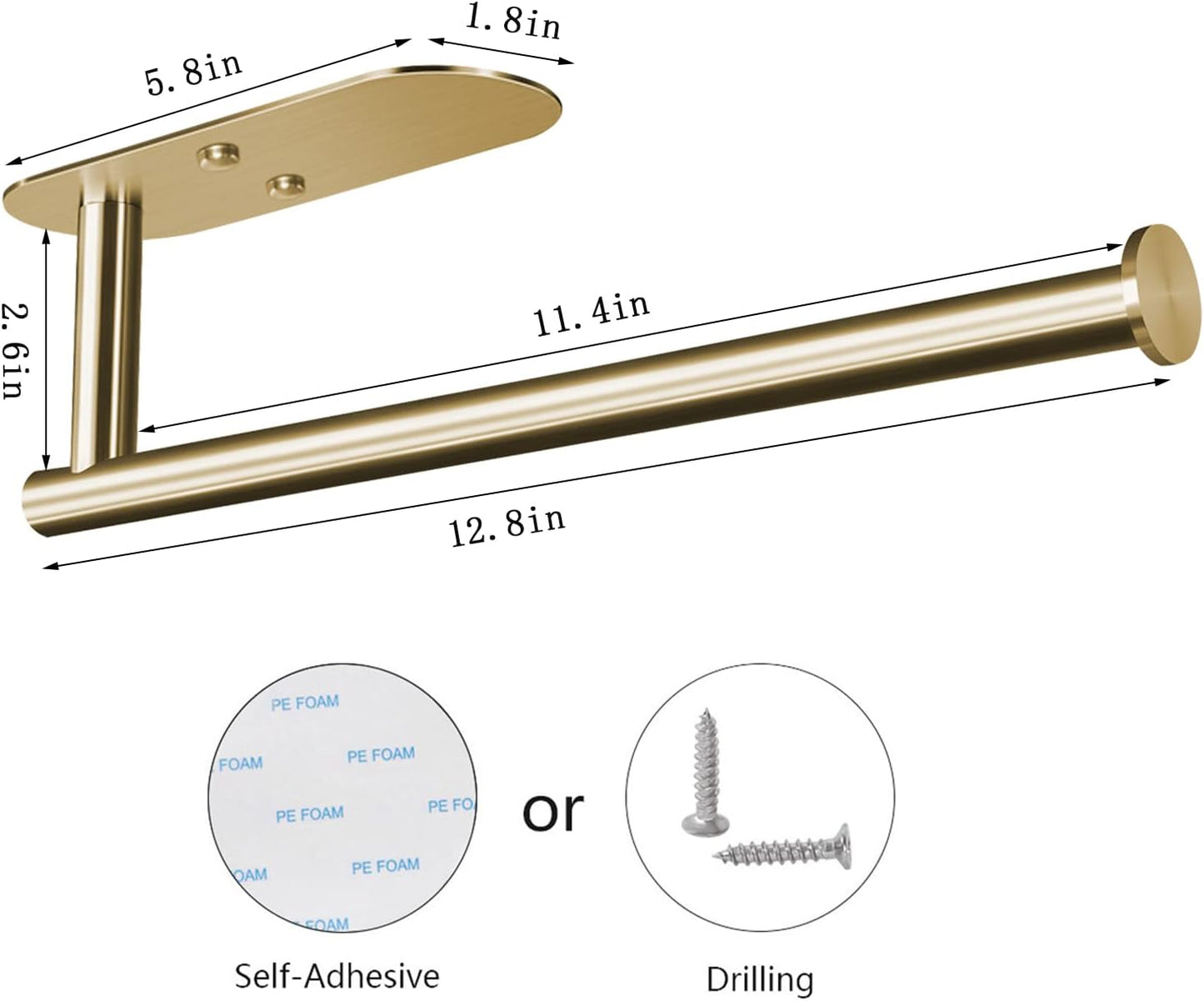 Adhesive Paper Towel Holder Under Cabinet Wall Mount for Kitchen Paper Towel